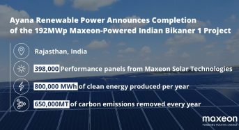 Ayana Renewable Power and Maxeon Solar Technologies Announce Completion of the 192MWp Indian Bikaner 1 Project