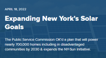 NY Governor Hochul Announces Approval of New Framework to Achieve At Least Ten Gigawatts of Distributed Solar by 2030